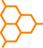 Orange molecular structure icon with connected hexagon