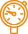 Orange pressure gauge icon with dial and needle