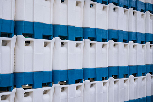 Stacks of rotomolded intermediate bulk containers