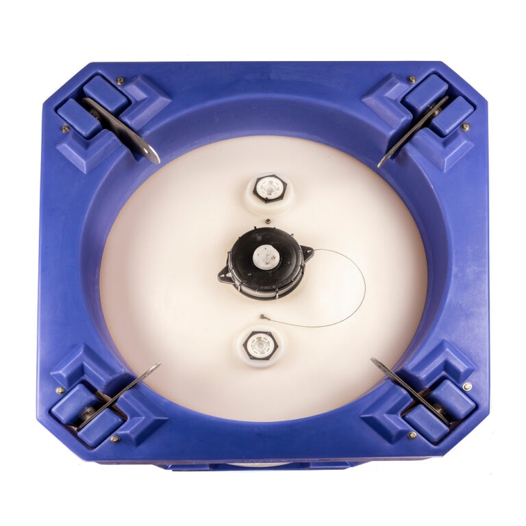 Top fill lid and accessory ports on TUFF Stack Pro tan